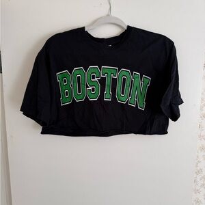 Black Crop T-Shirt with Boston Logo